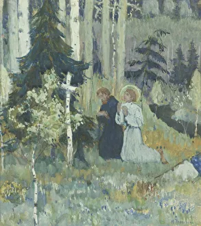 The Founding of the Trinity-Sergius Monastery. Artist: Nesterov, Mikhail Vasilyevich (1862-1942) The Founding of the Trinity-Sergius Monastery. Artist: Nesterov, Mikhail Vasilyevich (1862-1942)