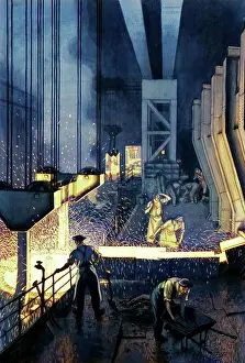 The National Archives Prints: Foundry scene (men supervising pouring of molten metal)