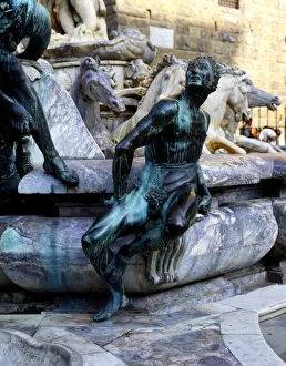 Images Dated 4th April 2013: Fountain of Neptune in the Piazza della Signoria, detail of the set of figures surrounding