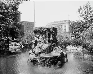 Plaza Prints: Fountain, Public Square, Cleveland, O[hio], The, between 1900 and 1920. Creator: Unknown