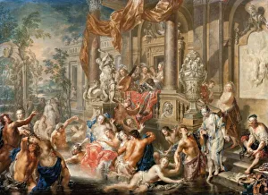 Fountain scene in front of a palace, 1731-1734. Creator: Platzer, Johann Georg (1704-1761)