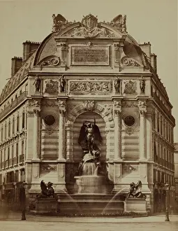 Baldus Prints: Fountain of St. Michael, Paris, between 1860 and 1870. Creator: Edouard Baldus