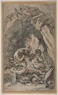 Fountain with Two Tritons Blowing Conch Shells, c. 1736. Creator: Francois Boucher (French