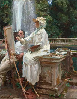 Sargent John Singer Prints: The Fountain, Villa Torlonia, Frascati, Italy, 1907. Creator: John Singer Sargent