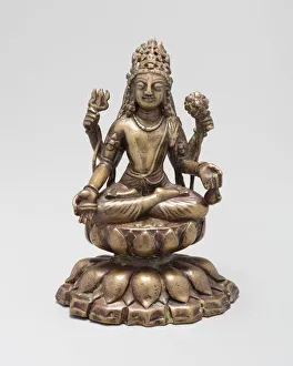 Meditating Prints: Four-Armed Bodhisattva Avalokiteshvara Seated in Lotus Position (Padmasana)