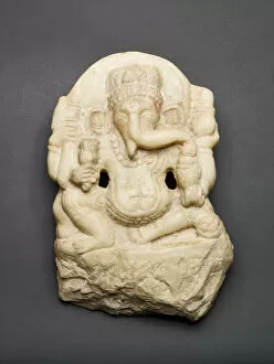 8th Century Collection: Four-Armed Seated God Ganesha, Shahi period, 7th / 8th century. Creator: Unknown