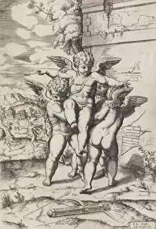 [Four Cupids; Apollo and Daphne in the Background], 16th-early 17th cen... 16th-early 17th century. Creator: Anon