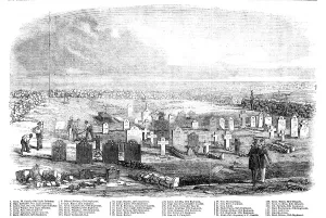 Crimea Ukraine Prints: The Fourth Division Burial-ground, on Cathcart's Hill, Crimea, 1856. Creator: Unknown