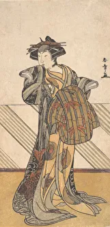 The Fourth Iwai Hanshiro as a Courtesan Dressed in a Pink Kimono, ca. 1778. Creator: Shunsho