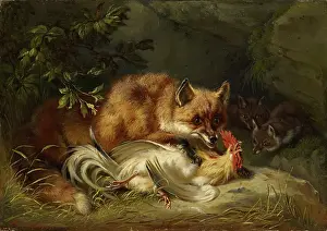 Attack Prints: Fox Attacking a Cock, 1855. Creator: Benno Adam