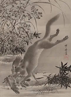 Catching Prints: Fox Catching Bird, ca. 1887. Creator: Kawanabe Kyosai