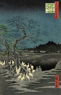 New Years Eve Prints: Fox Fire on New Year's Eve at the Changing Tree at Oji, 1857. Creator: Ando Hiroshige