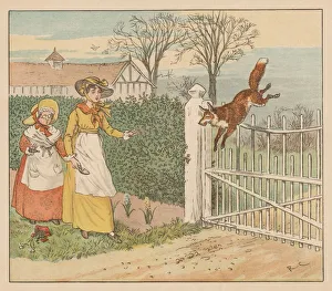 Nursery Rhyme Prints: The Fox jumping over the parsons gate, c1883. Creator: Randolph Caldecott