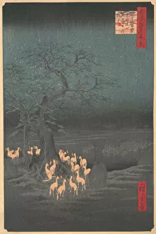 Foxes Meeting at Oji, 1857. 1857. Creator: Ando Hiroshige