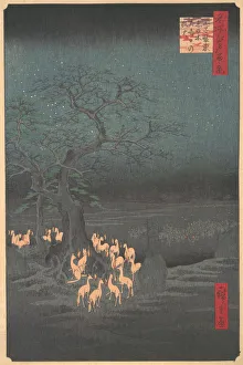 Fires Prints: Foxes Meeting at Oji, 1857. 1857. Creator: Ando Hiroshige