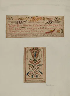 Fractur Paintings (Upper-a Hymn; Lower- Religious Motto), c. 1940. Creator: Albert J