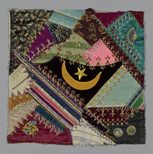 Star Motif Prints: Fragment from Bedcover (Crazy Quilt Block), United States, c. 1884. Creator: Unknown