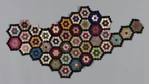 Bedclothes Prints: Fragment from Bedcover (Mosaic or Honeycomb Quilt), United States, 1876. Creator: Unknown