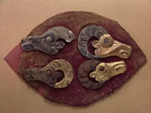 Fragment of a Felt Covering for a Saddle, with Mouflons Heads, 6th century BC