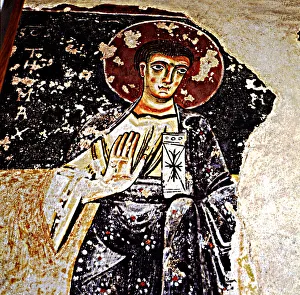 Spain Catalonia Barcelona Prints: Fragment of fresco paintings of the apostles of the Orcau Castle in the first half