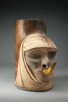 Deceased Gallery: Fragment of a Jar in the Form of a Human Head, Possibly Deceased, Wearing a Nosering
