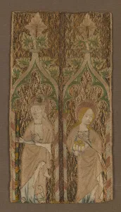 Vestments Prints: Fragment from an Orphrey Band Showing St. Barbara and St. James, England, 1350 / 1400