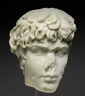 Bust Gallery: Fragment of a Portrait Head of Antinous, 130-138. Creator: Unknown