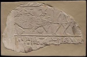 Arts Of Africa Collection: Fragment of a Stela Depicting Fowling in the Marshes, Sakkara, First Intermediate Period