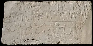 Fragment of a Tomb Wall Depicting Offering Bearers and Butchers, Egypt, Old Kingdom Fragment of a Tomb Wall Depicting Offering Bearers and Butchers, Egypt, Old Kingdom