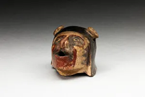 Human Collection: Fragment of a Vessel or Sculpture Depicting a Human Head, A.D. 600 / 1000. Creator: Unknown
