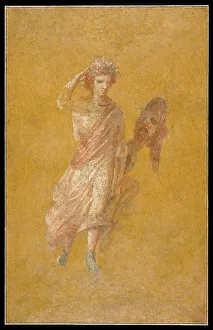 Melpomene Prints: Fragment of a Yellow Fresco Panel with Muse, A.D. 1-79. Creator: Unknown