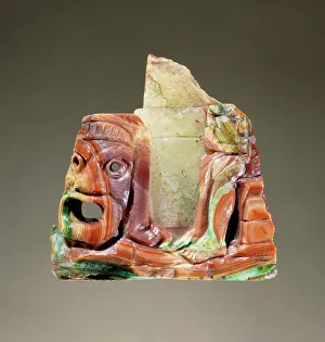 Cameo Prints: Fragmentary cameo sculpture with a theatrical mask and seated figure