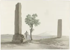 Ducros Abraham Louis Rodolphe Prints: Two fragments of columns of the Temple of Olympian Zeus half a mile from the river