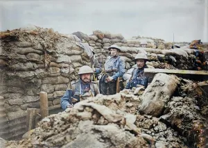 Sand Bag Prints: France - in a front line trench, 1917. Creator: Bain News Service