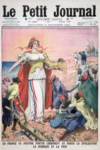 Morocco Prints: France providing civilisation, wealth and peace to Morocco, 19thy November 1911