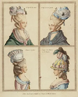 Headdresses Prints: France, Rapilly, 18th Century Print showing Headdresses Engraving