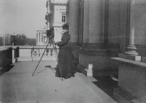 Cyanotypes 1880 1890 Gmgpc Prints: Frances Benjamin Johnston with camera on balcony of State
