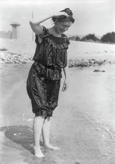 Photojournalism Prints: Frances Benjamin Johnston, standing in surf in wet bathing suit