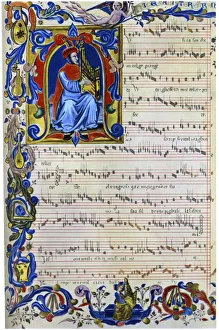 Score Prints: Francesco Landino playing a portative organ, 1325 - 1397