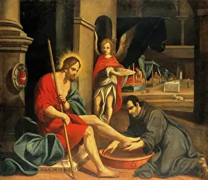 Friar Prints: A Franciscan friar washing Christ's feet in a hospital