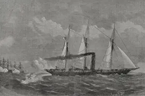 Steamship Prints: Franco-Prussian War (1870-1871): Engagement of the 'Grille' with French warships