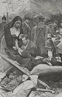 Patient Prints: Franco-Prussian War (1870-1871): Prussian ambulances tending the wounded soldiers
