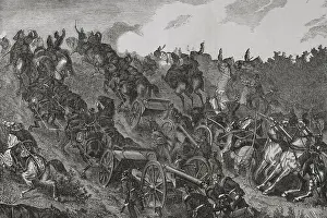 Waggon Prints: Franco-Prussian War (1870-1871): Prussian artillery engaging in combat