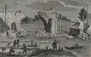 Franco-Prussian War (1870-1871): Reparation of the railway bridge over the Marne river at Trilport.. Creator: Unknown
