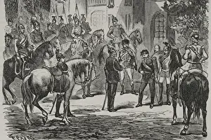Franco-Prussian War: Napoleon III surrendering to King Wilhelm I of Prussia...1870, (1870). Creator: Celestino Sadurni