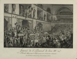 1795 Prints: Francois Antoine de Boissy d Anglas saluting Jean Ferauds head during