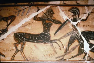 Detail from the Francois Vase, Satyr and Warrior fighting, c6th century BC Detail from the Francois Vase, Satyr and Warrior fighting, c6th century BC