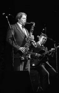 Frank Foster and Kenny Burrell, Dominion Theatre, London, Nov 1985. Creator: Brian O Connor