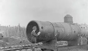 Carpenter Frank G Prints: Frank G. Carpenter inspecting new railroad, between c1900 and 1916. Creator: Unknown