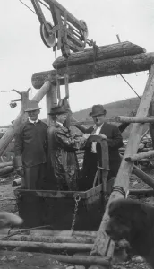 Extraction Prints: Frank G. Carpenter in middle of bucket at gold mine